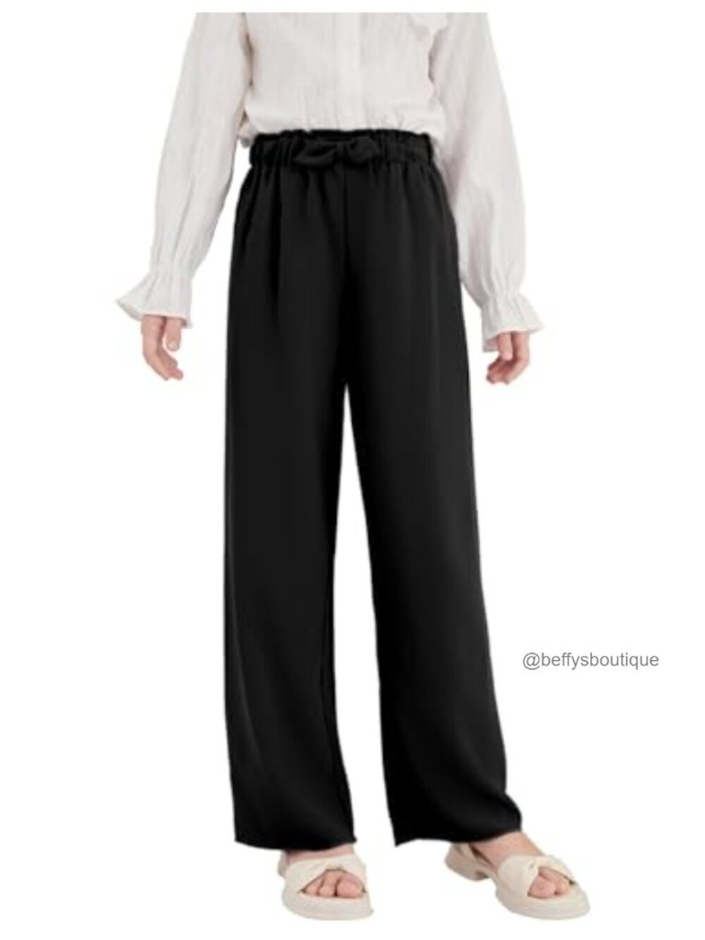 Girls Wide Leg Palazzo Pants Bow Waist Lightweight Chiffon 5-14Y